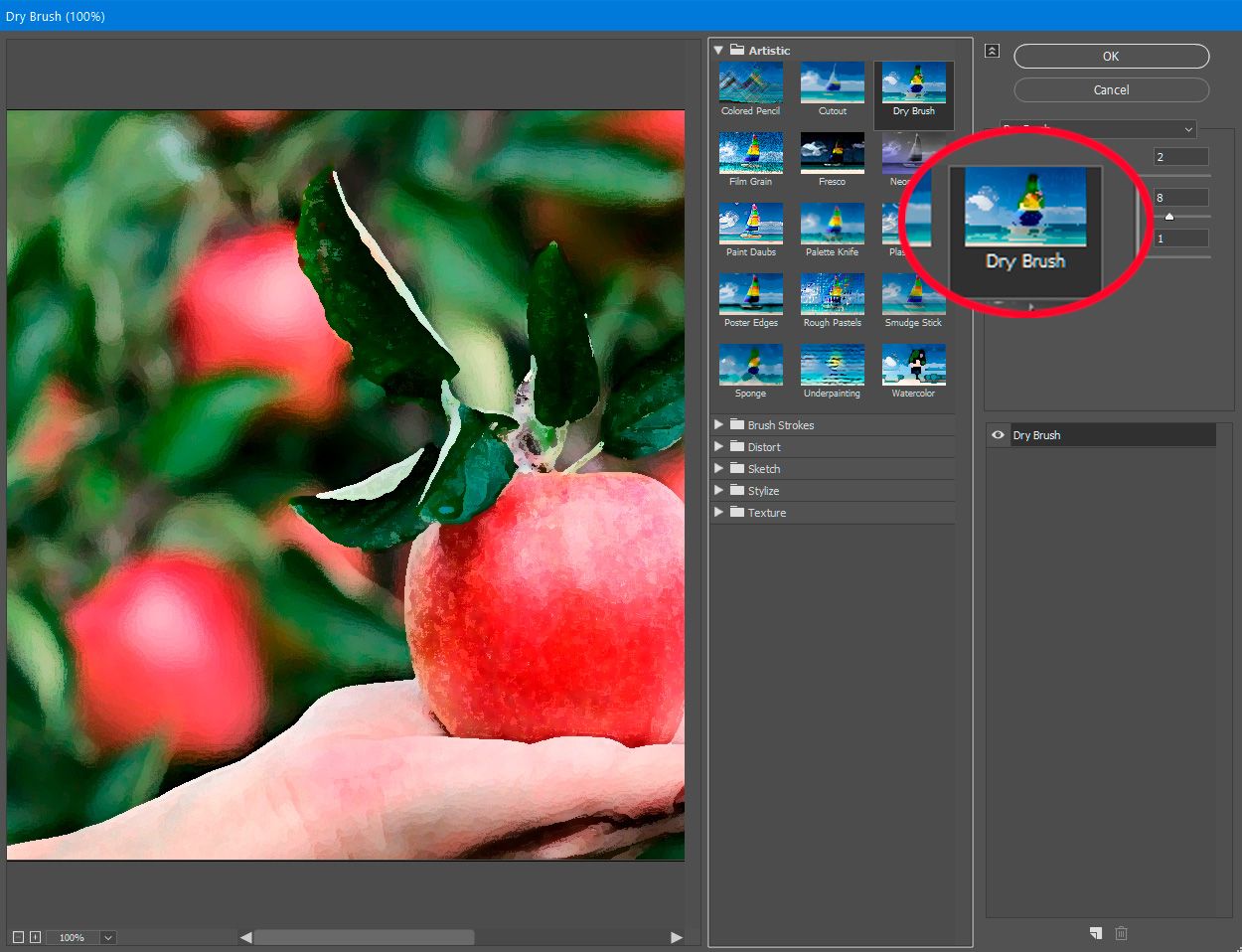 Photoshop selecteer Droog penseel filter..