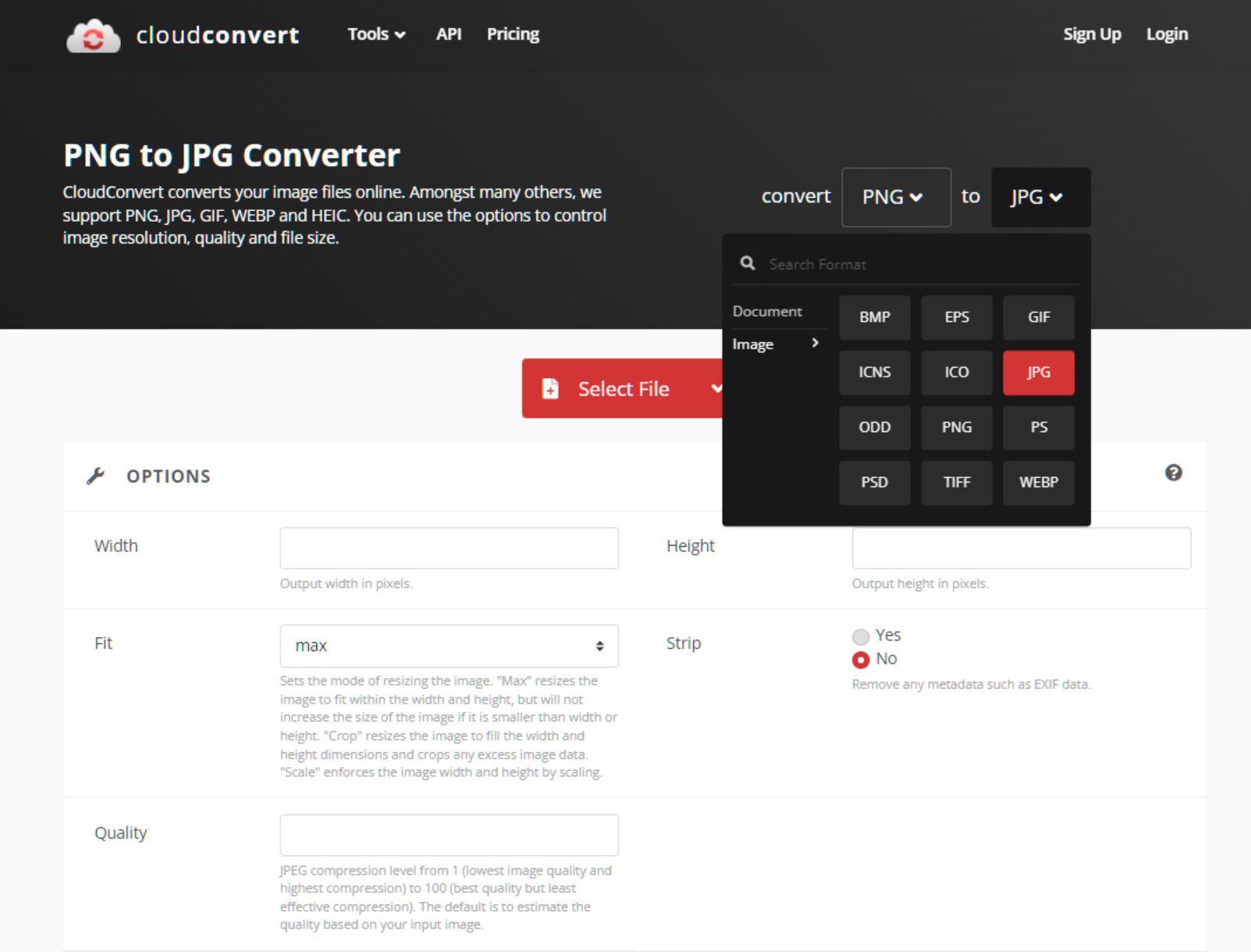 PNG naar JPG online converteren..
