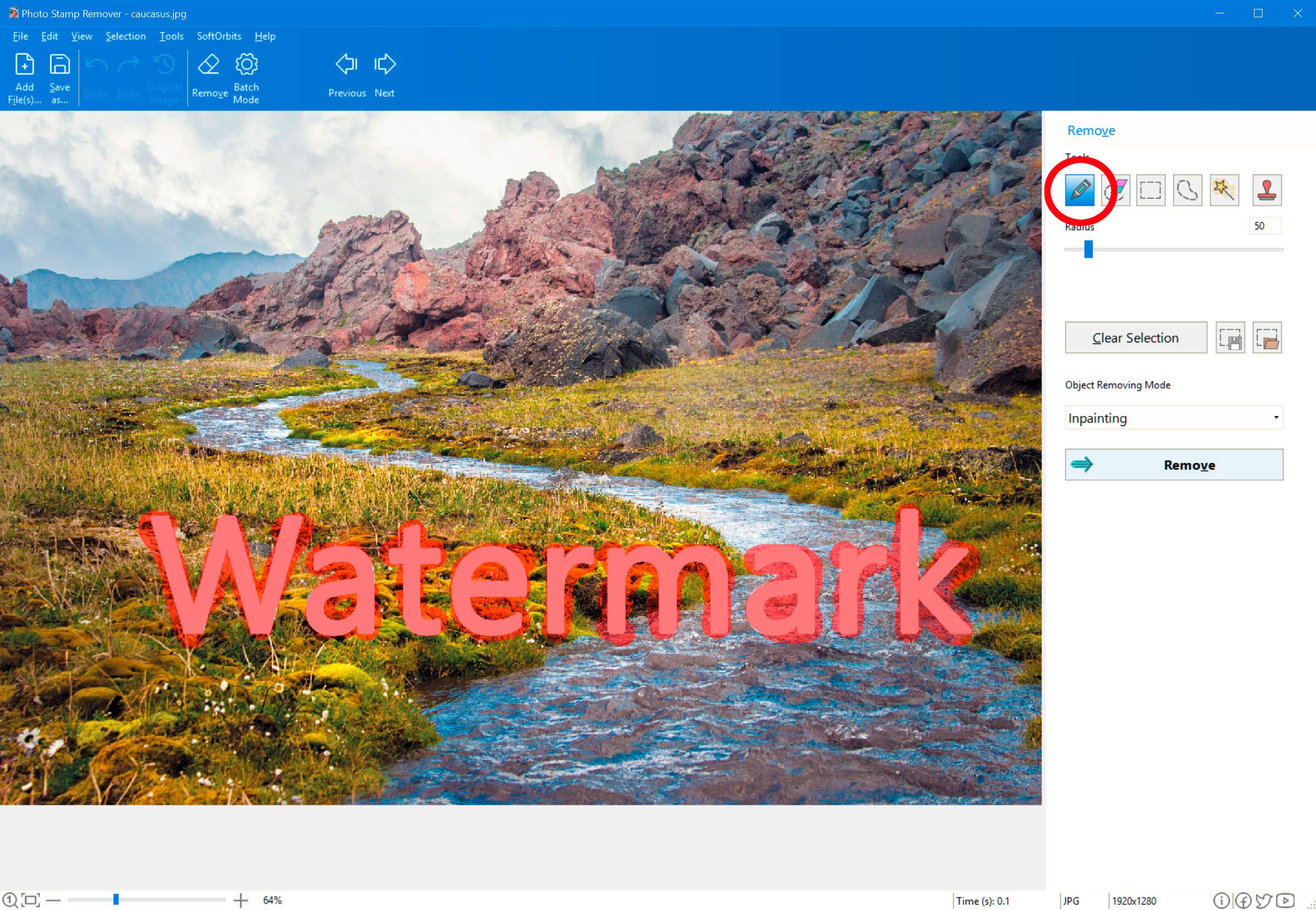Marker tool om iStock Photo Watermark te verwijderen..
