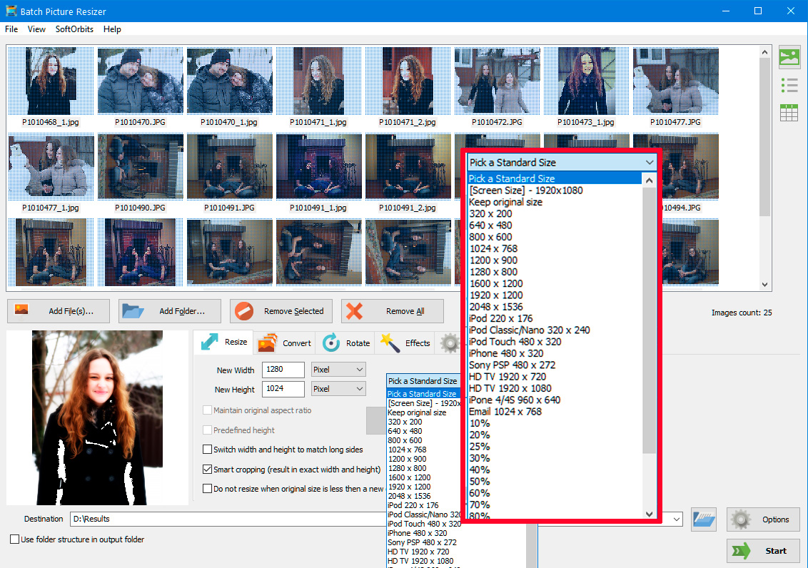 Selecteer de afbeeldingsgrootte.