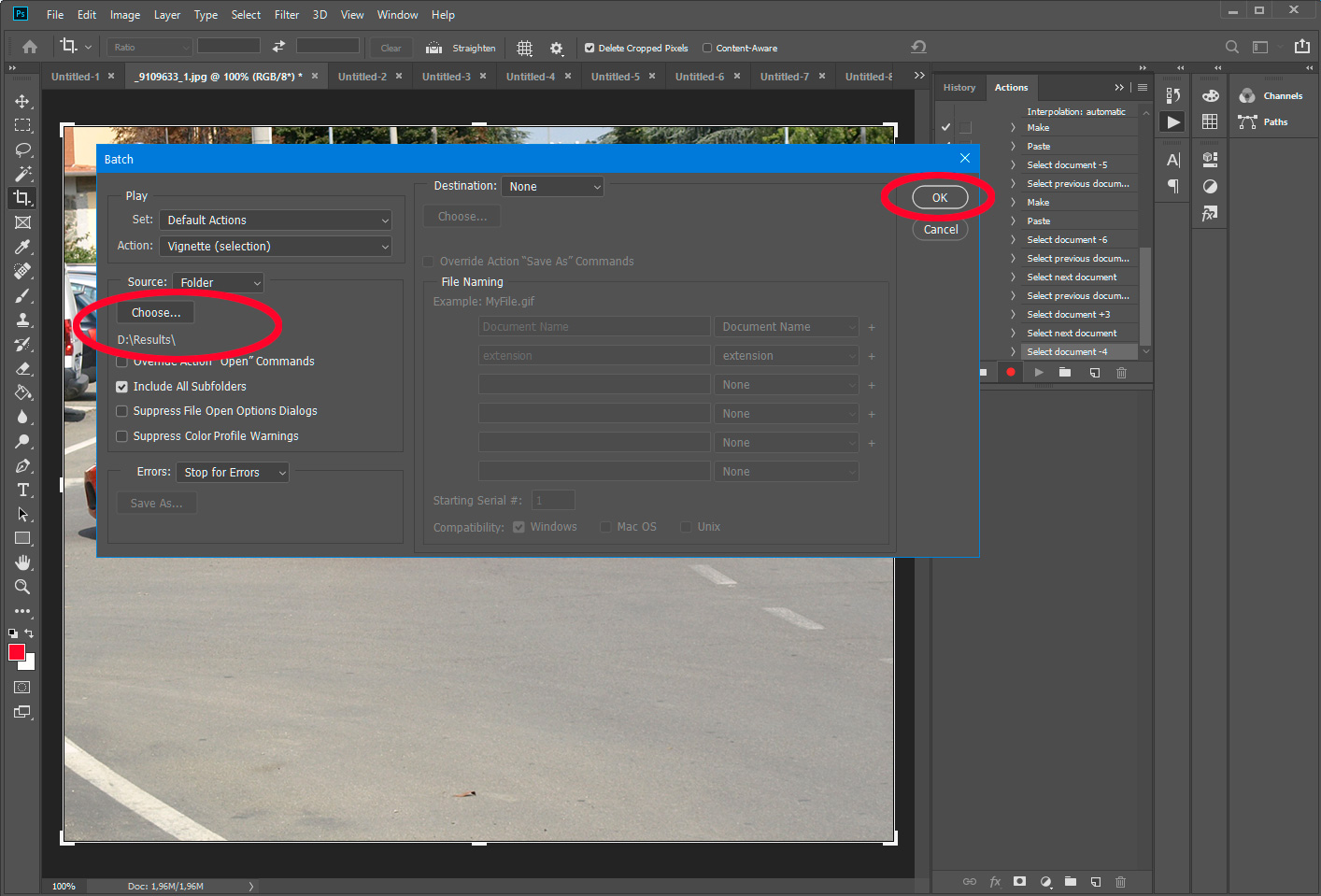 Start actie voor afbeeldingsformaat wijzigen in Photoshop.