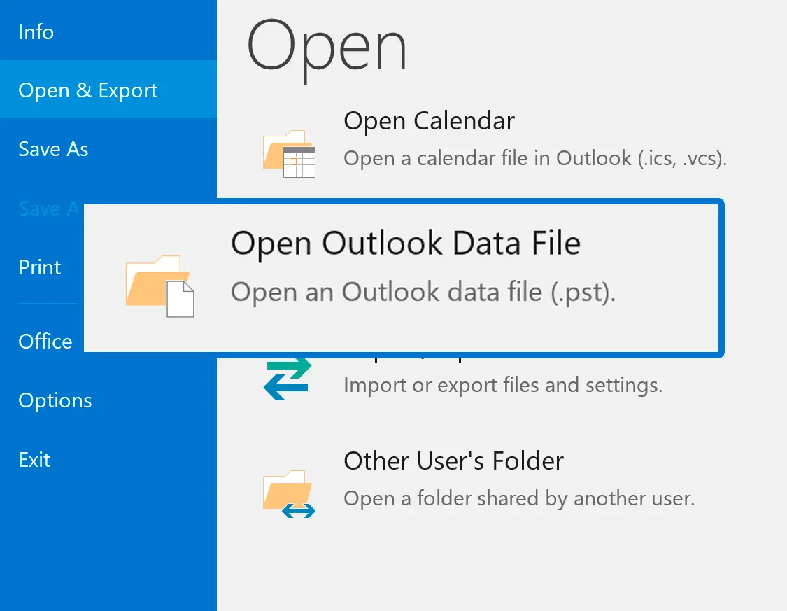 Open de PST in Outlook.