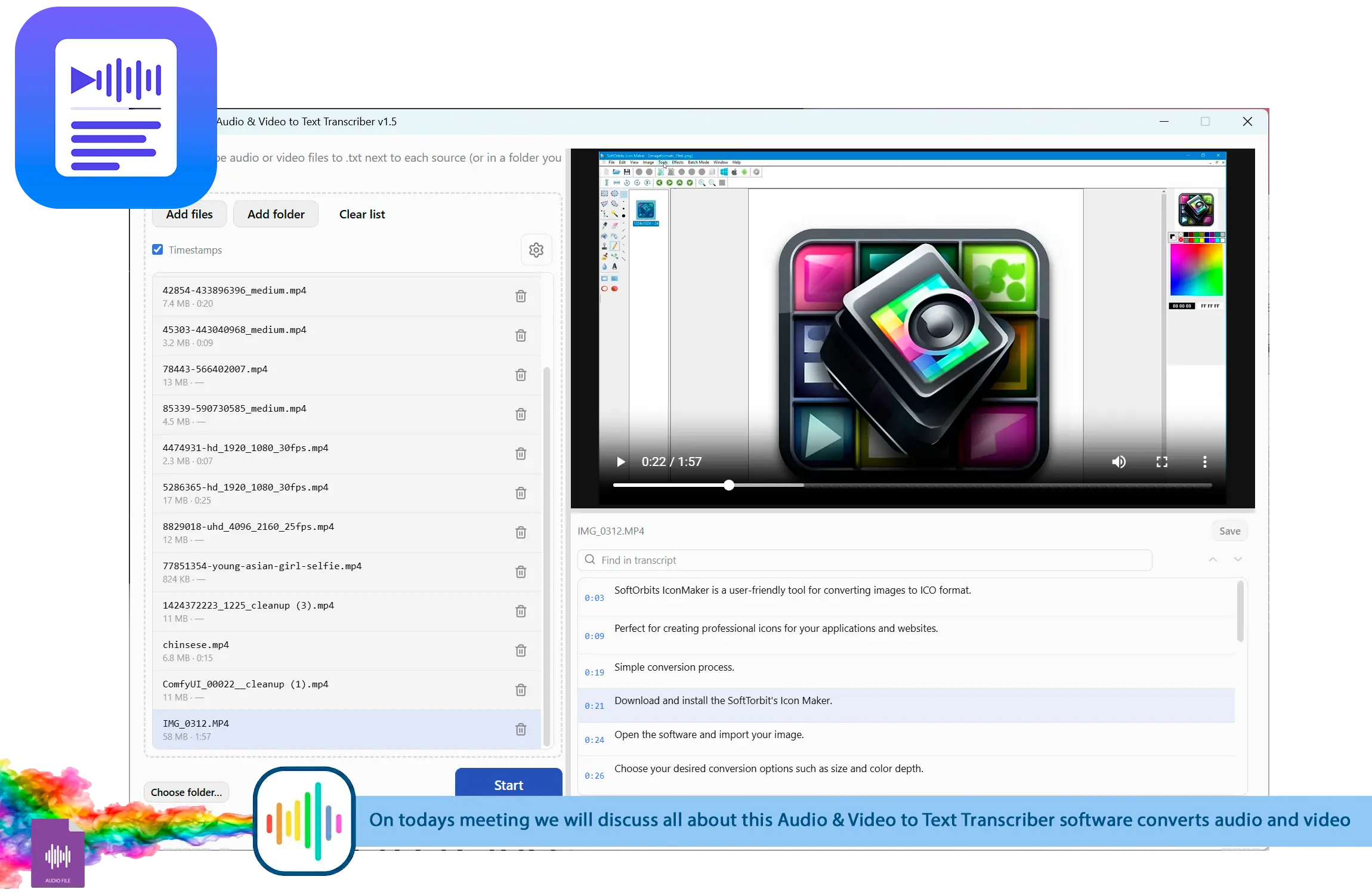 TranscribeIt: Audio & Video to Text Transcriber Schermafbeelding.