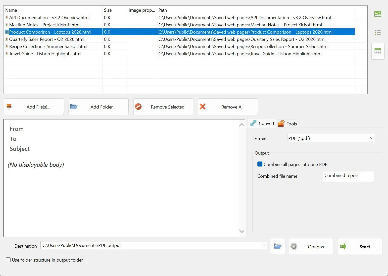 Batch HTML to PDF Converter Schermafbeelding.