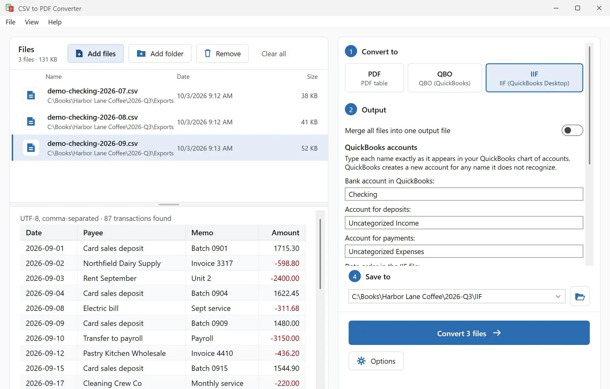 CSV to PDF Converter Schermafbeelding.