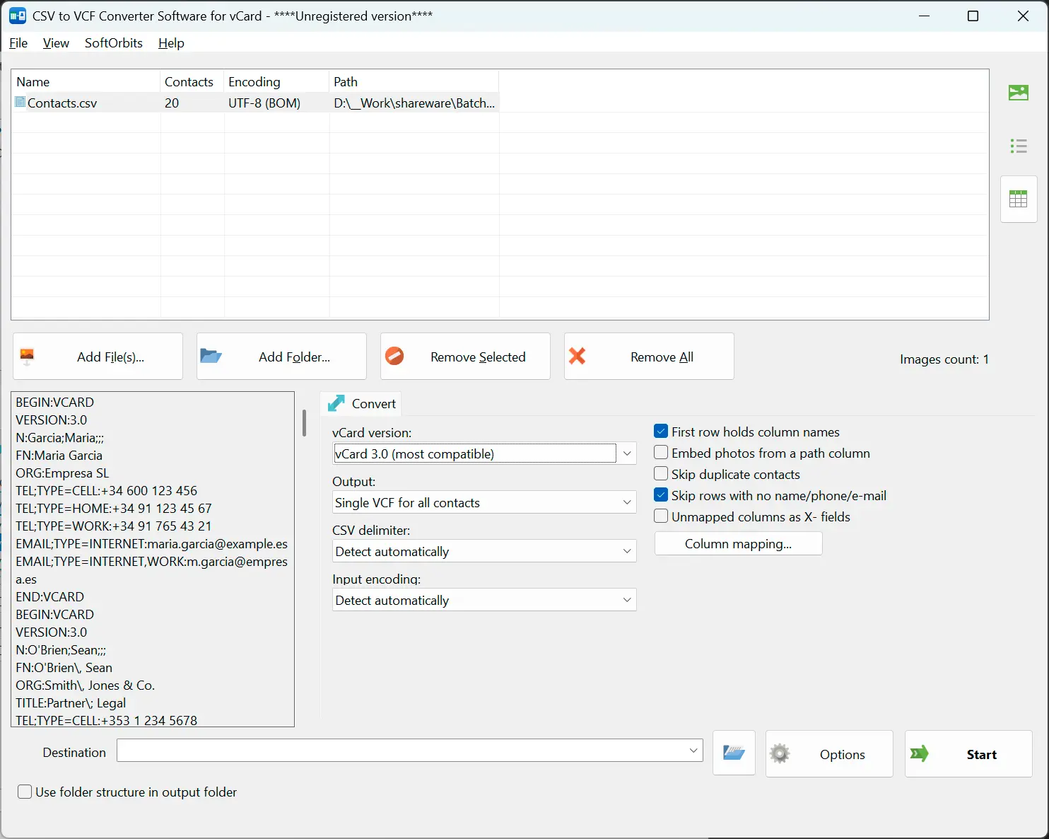 CSV to VCF Converter Software for vCard Schermafbeelding.