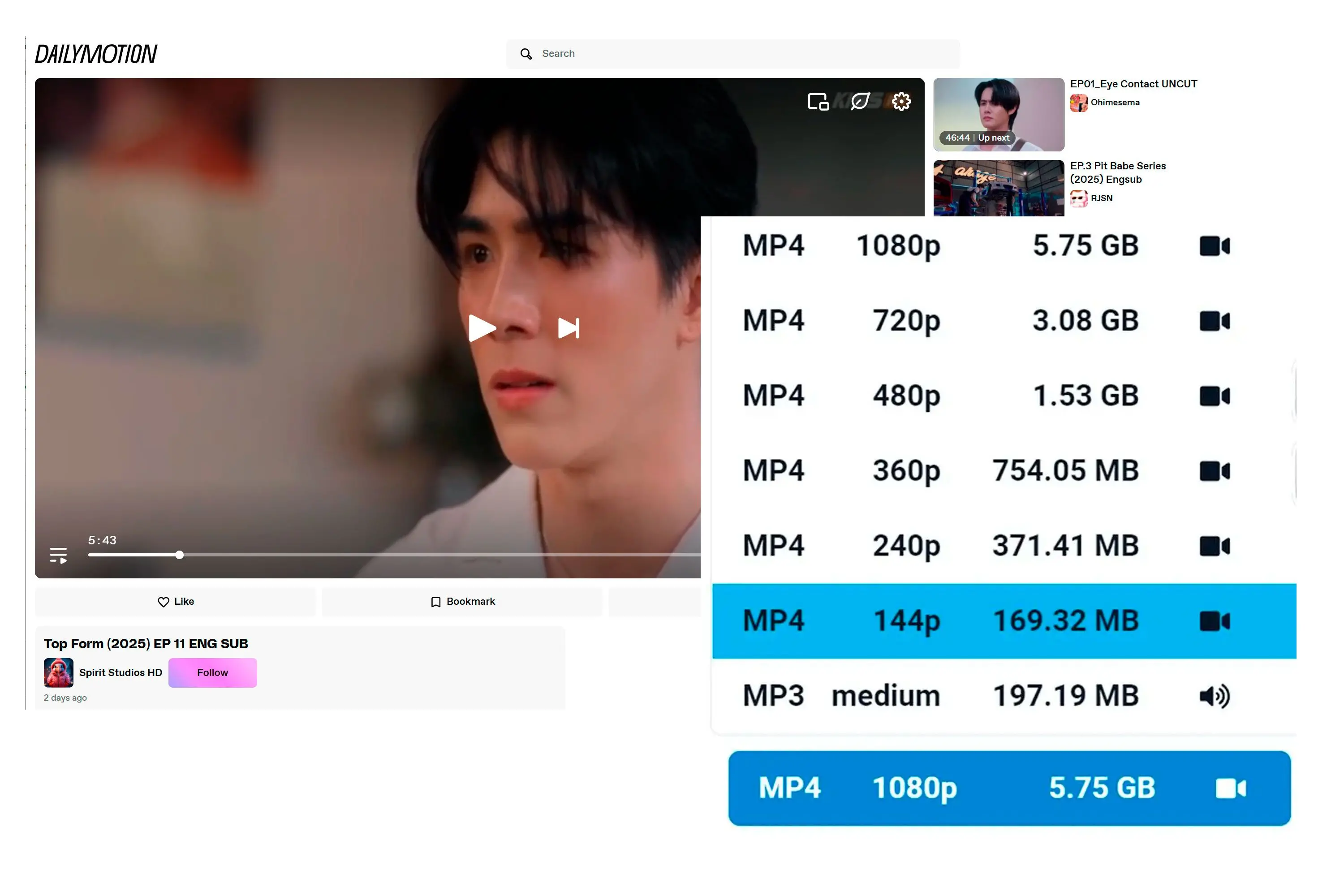 Kies de video- of audio-indeling.
