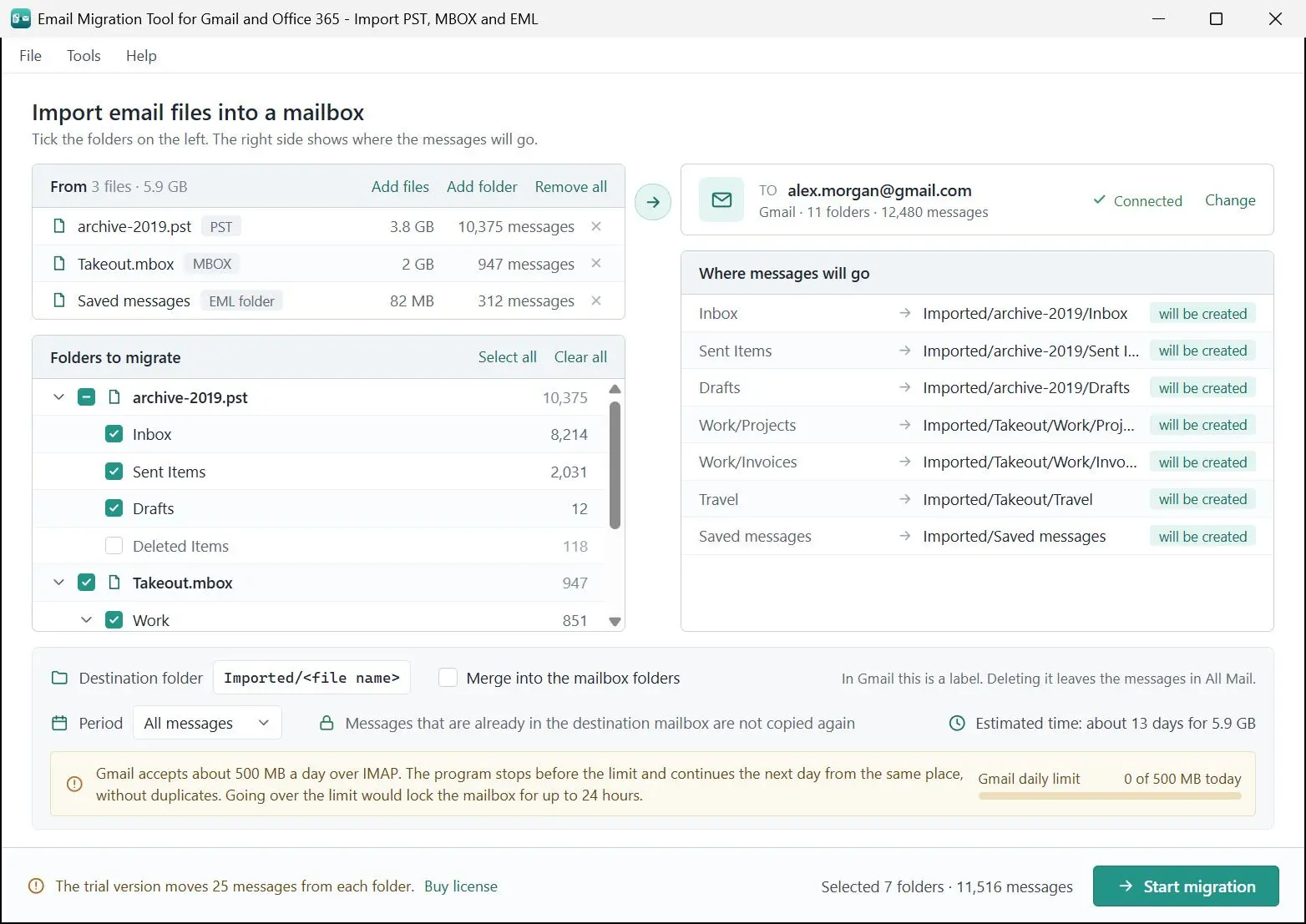 Email Migration Tool for Gmail and Office 365 - Import PST, MBOX and EML Schermafbeelding.