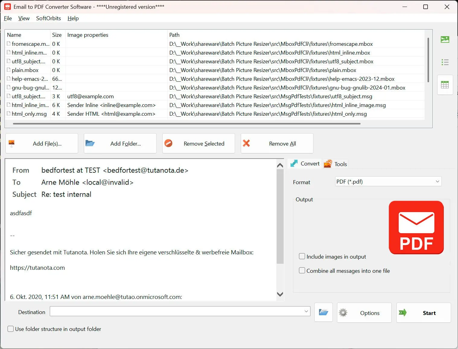 Email to PDF Converter Software Schermafbeelding.
