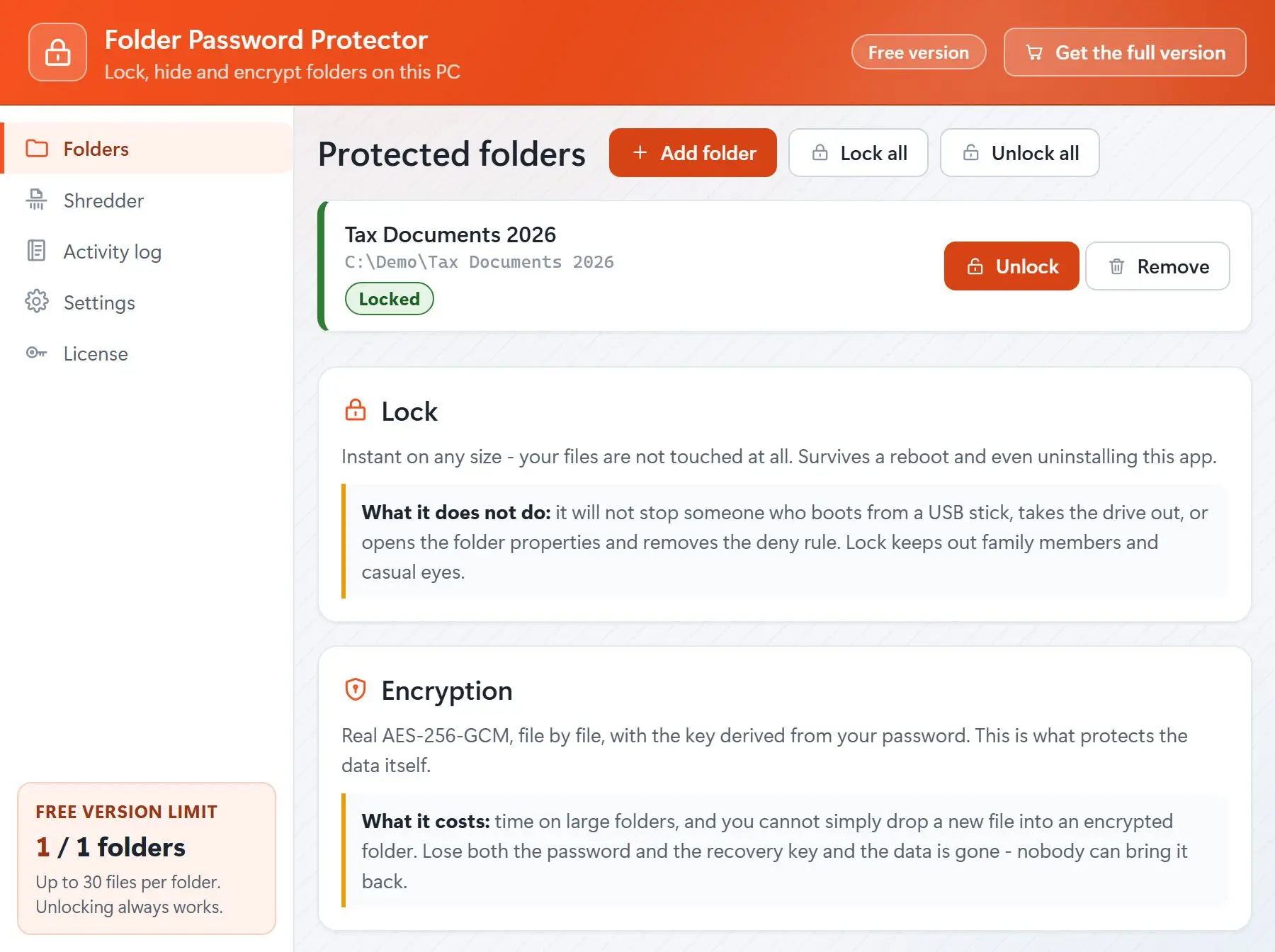 Folder Password Protector Schermafbeelding.