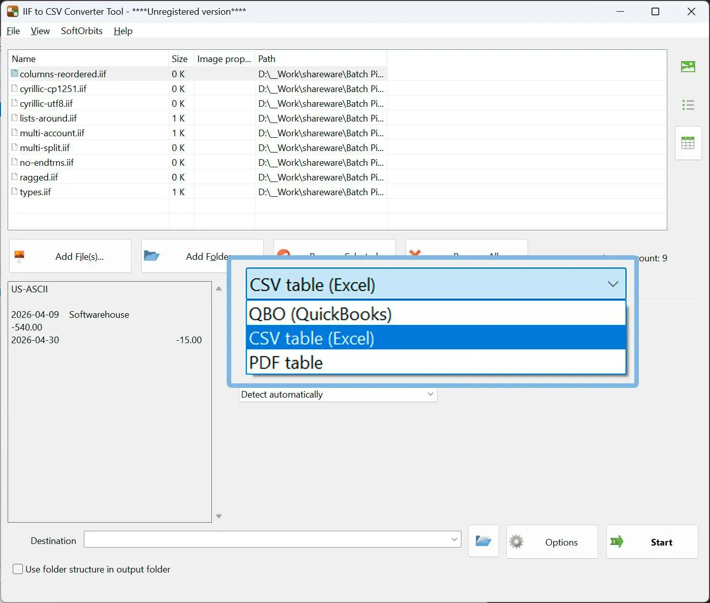 Kies CSV en sla het bestand op.
