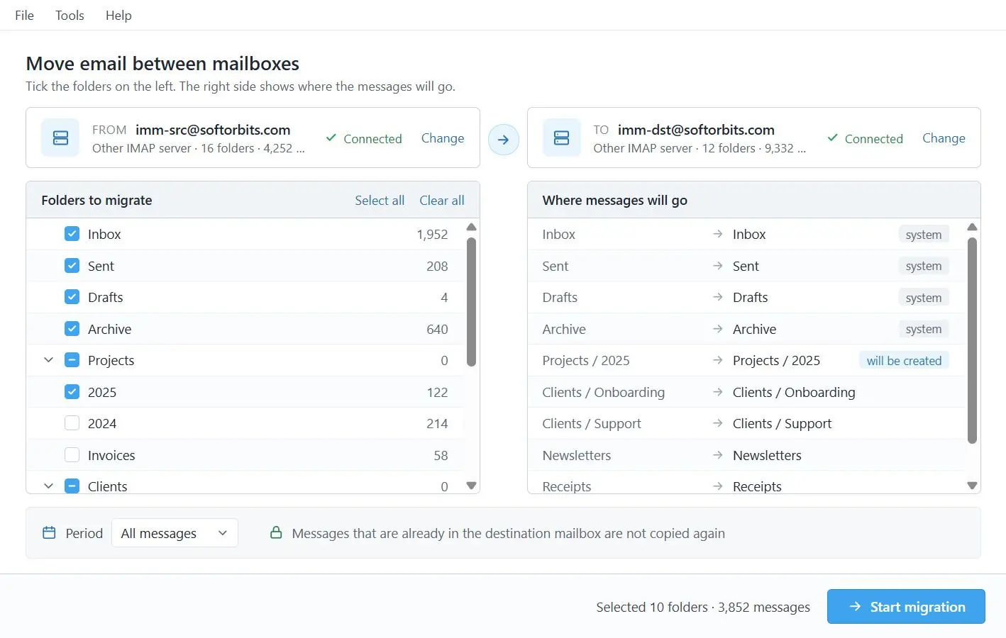 IMAP to IMAP Email Migration Tool Schermafbeelding.