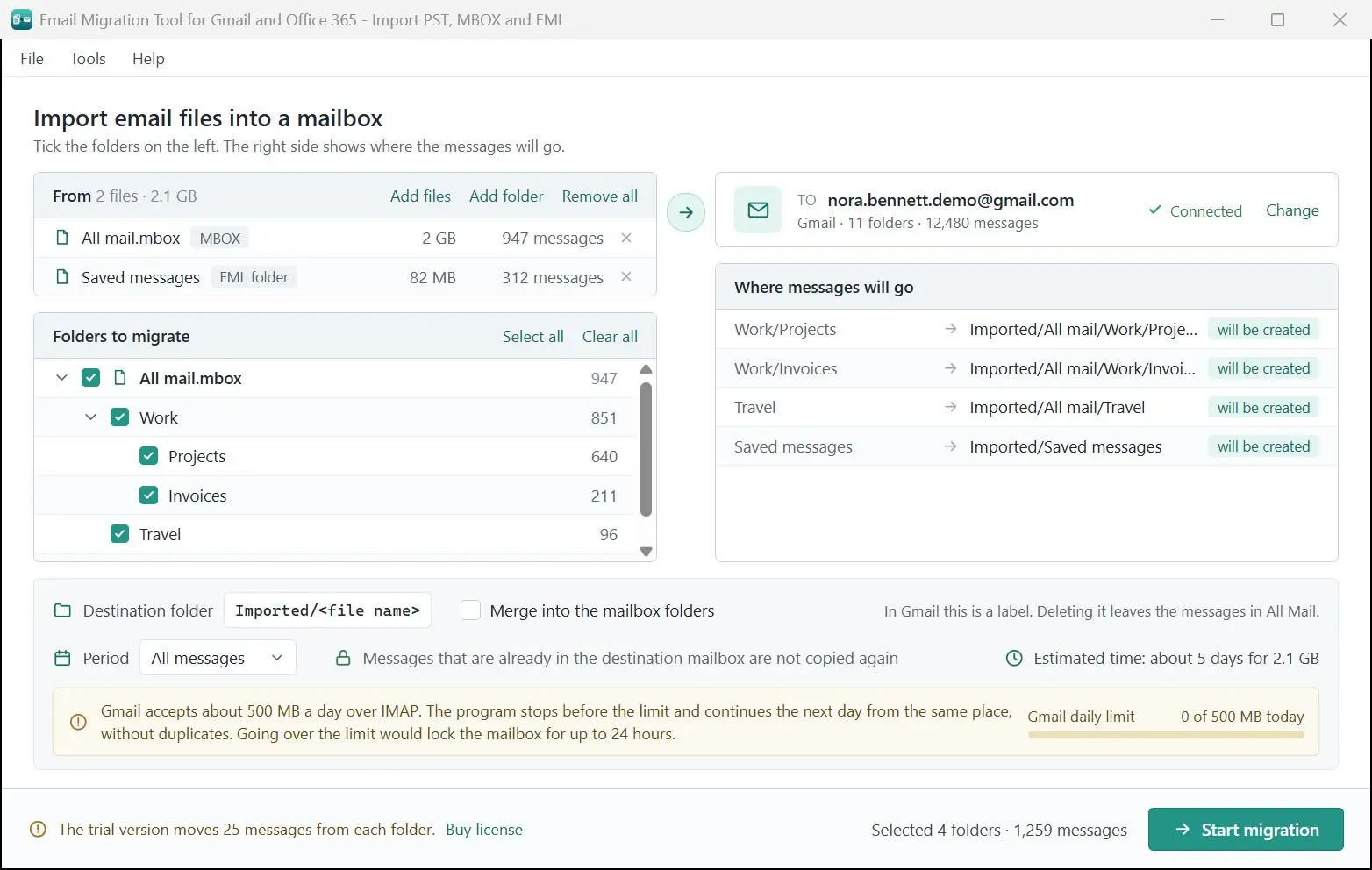Email Migration Tool for Gmail and Office 365 - Import PST, MBOX and EML Schermafbeelding.
