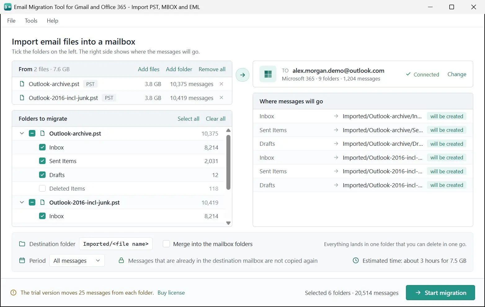 Email Migration Tool for Gmail and Office 365 - Import PST, MBOX and EML Schermafbeelding.