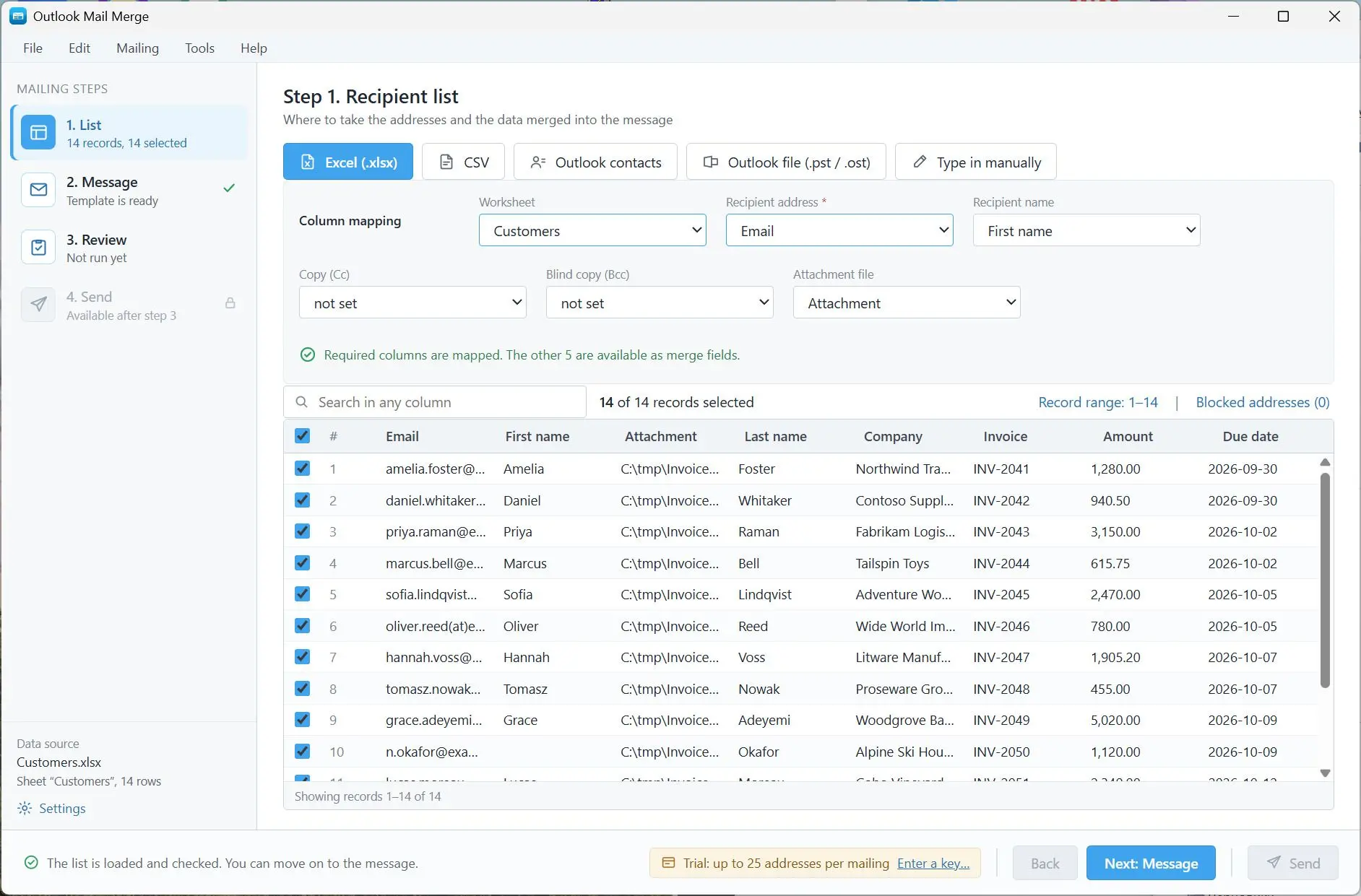 Mail Merge for Outlook and Excel with Attachments Schermafbeelding.