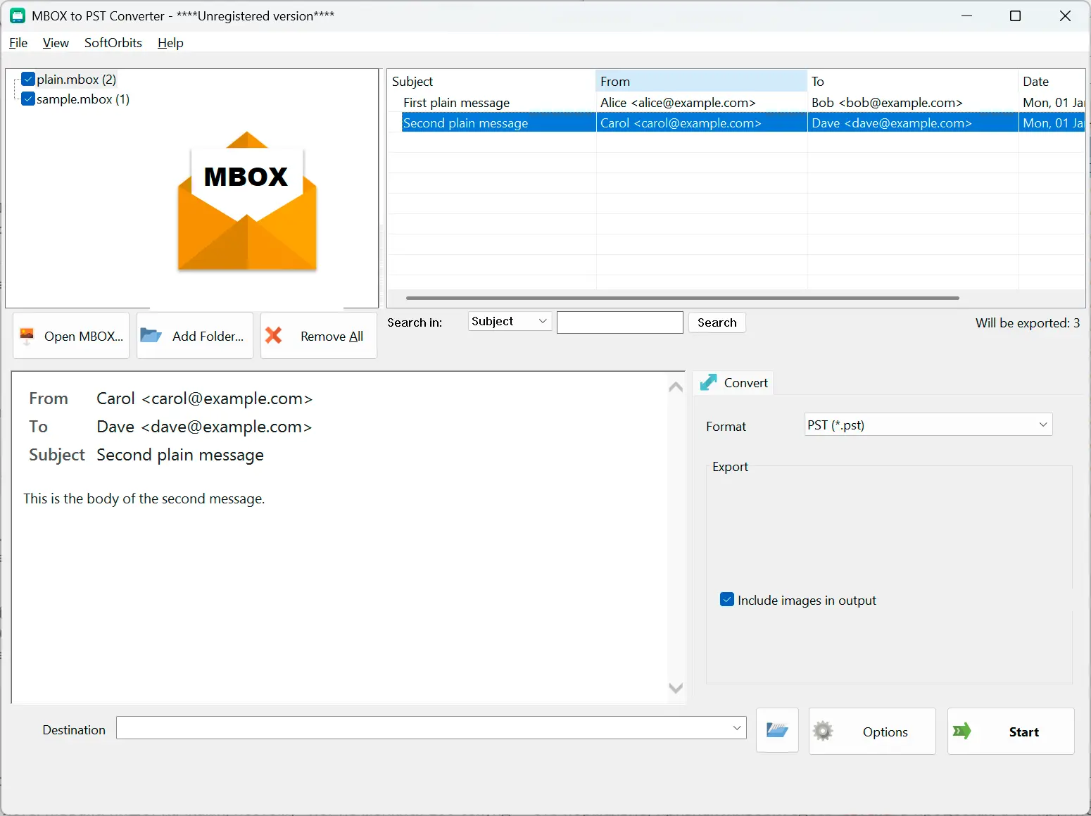 MBOX to PST Converter Software for Outlook Schermafbeelding.