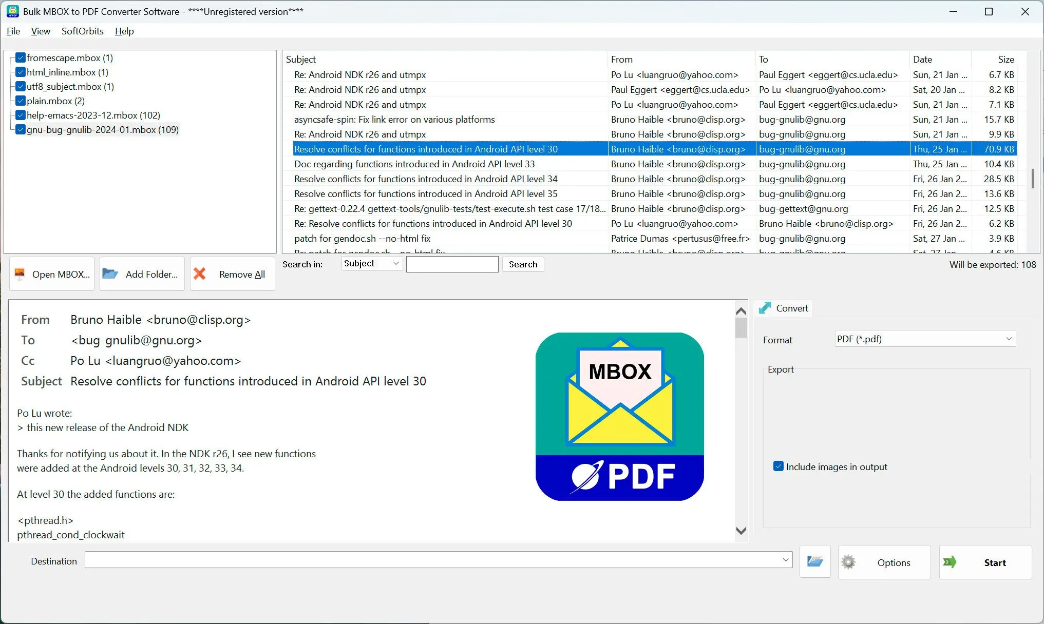MBOX to PDF Converter Software Schermafbeelding.