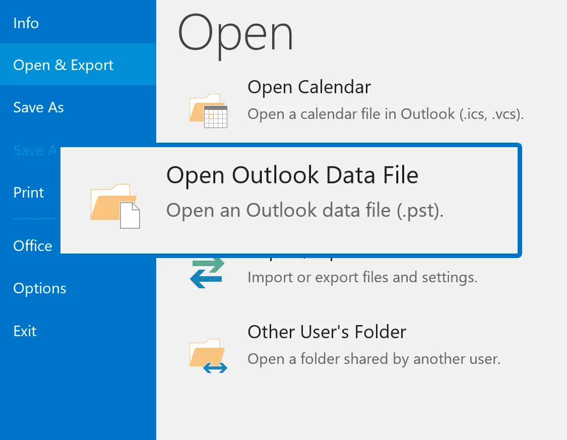 Open de PST in Outlook.