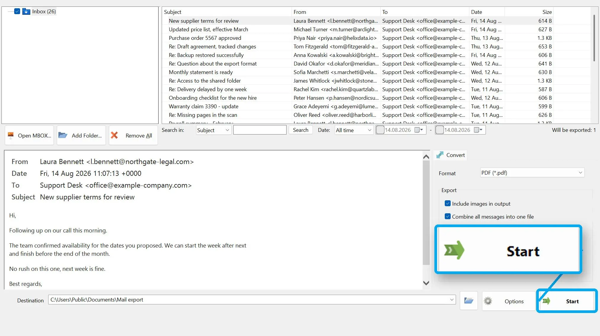 MBOX to PDF Converter Software Schermafbeelding.
