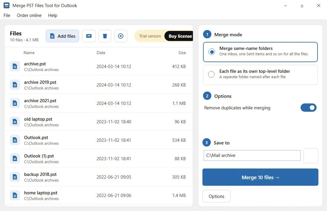 Merge PST Files Tool for Outlook Schermafbeelding.