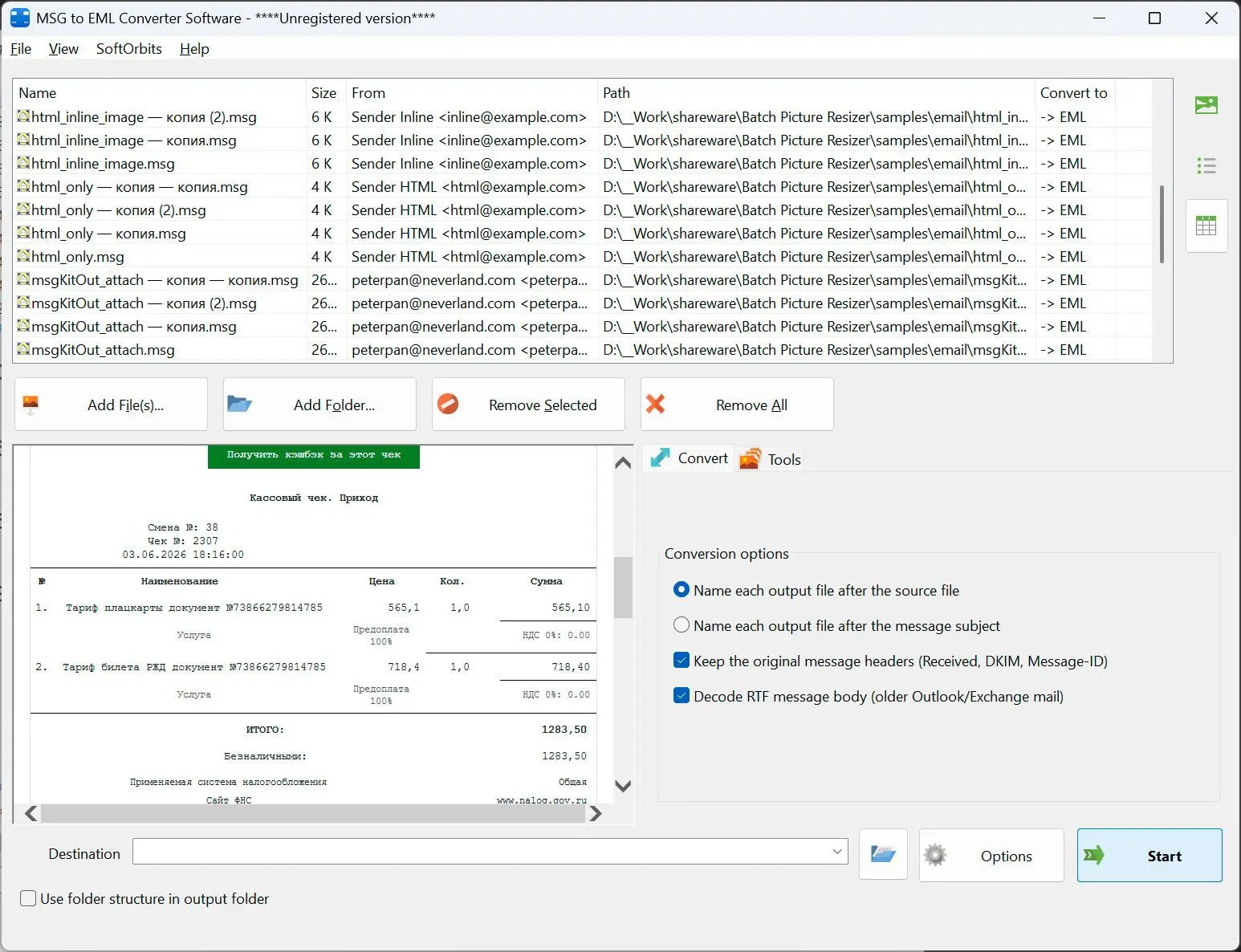 MSG to EML Converter Software Schermafbeelding.