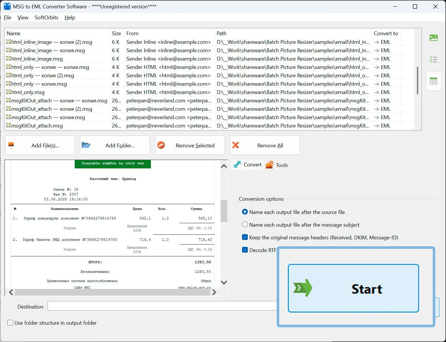 Start de batch en lees de samenvatting.