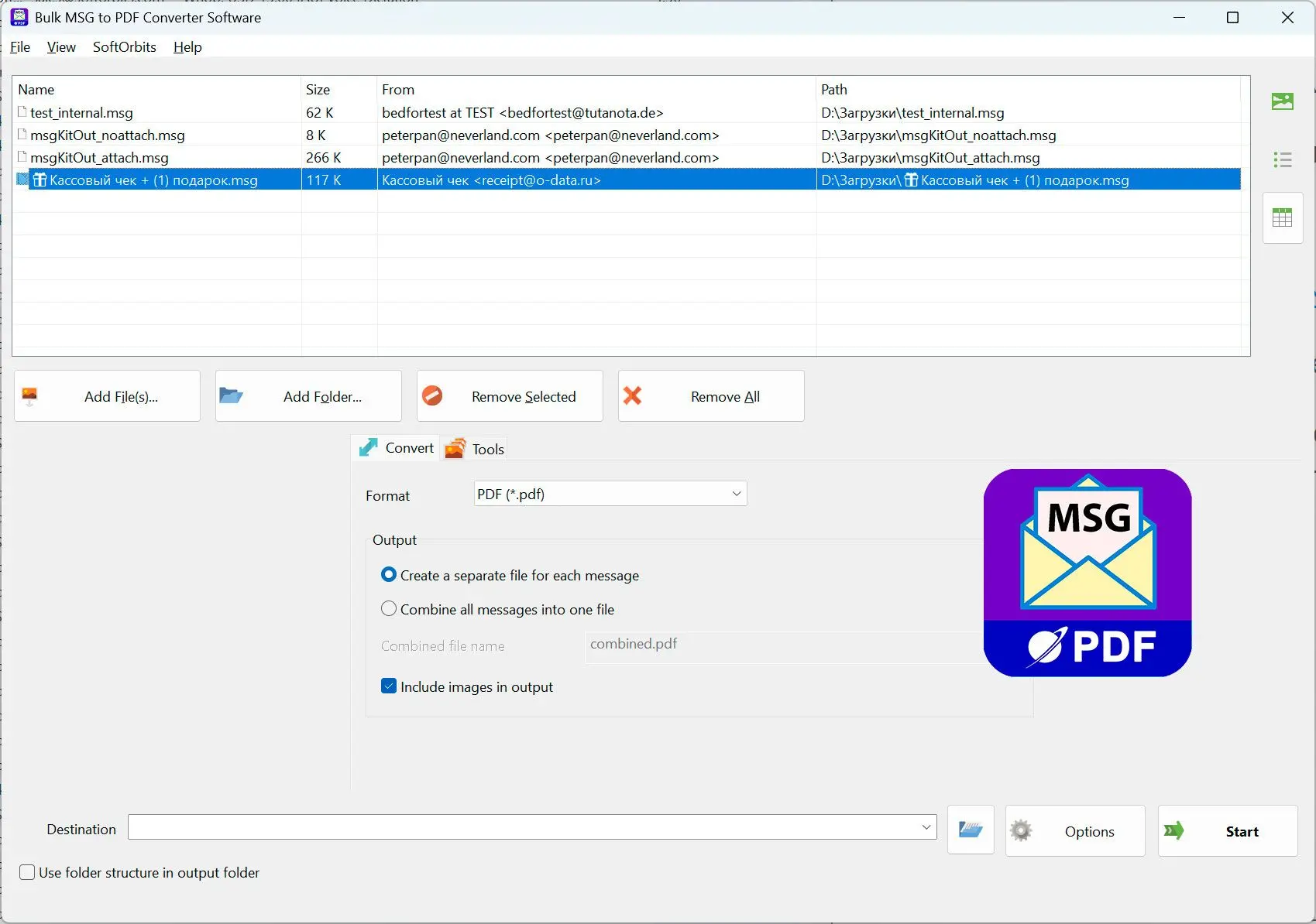 MSG to PDF Converter Software Schermafbeelding.
