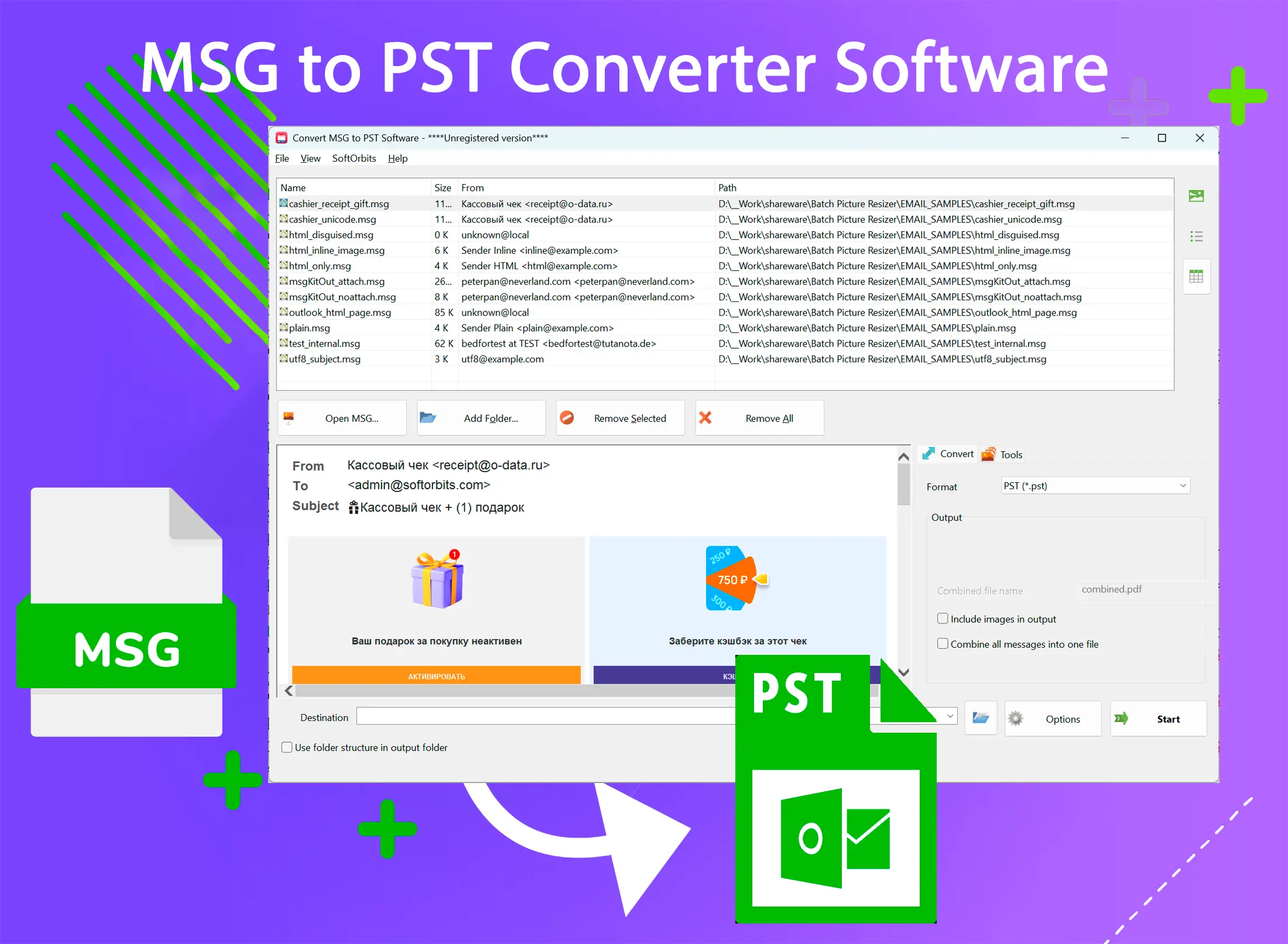MSG to PST Converter Software Schermafbeelding.