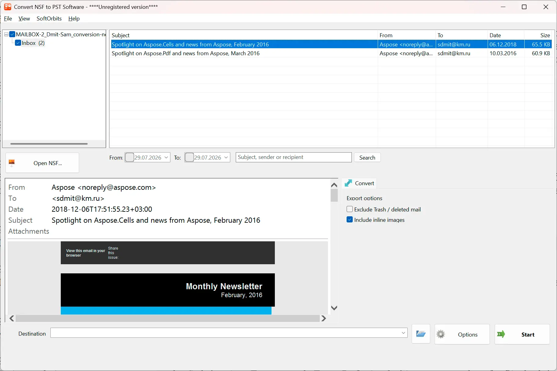 NSF to PST Converter Schermafbeelding.