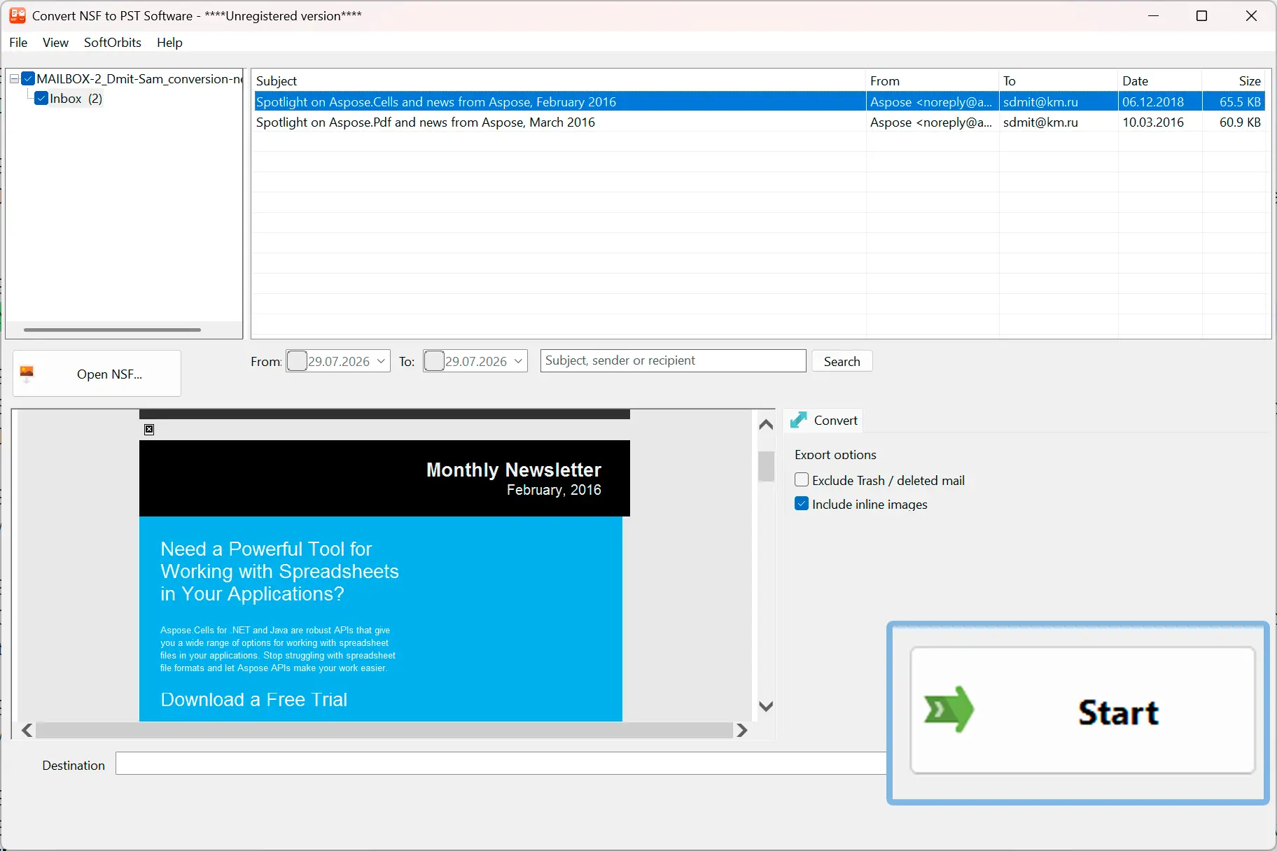 Schrijf de PST en open deze in Outlook.