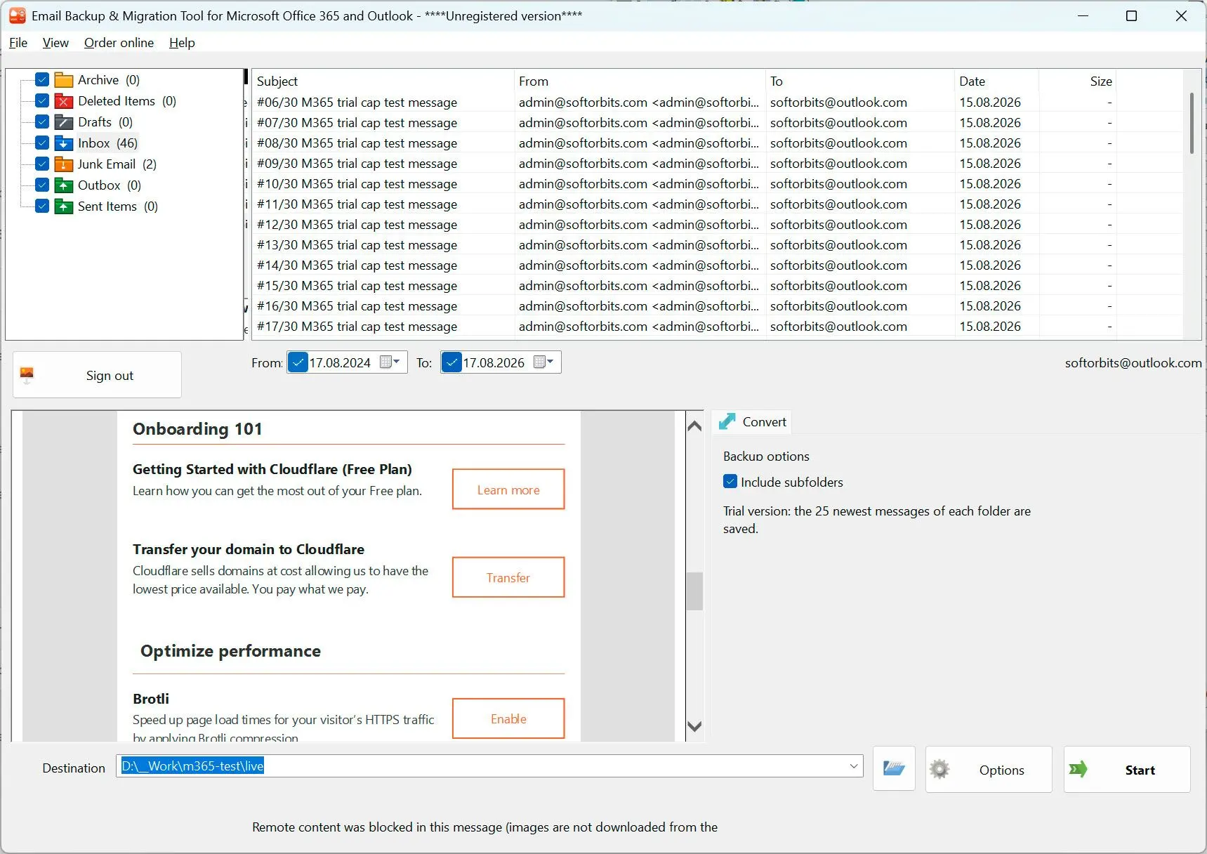 Email Backup & Migration Tool for Microsoft Office 365 and Outlook Schermafbeelding.