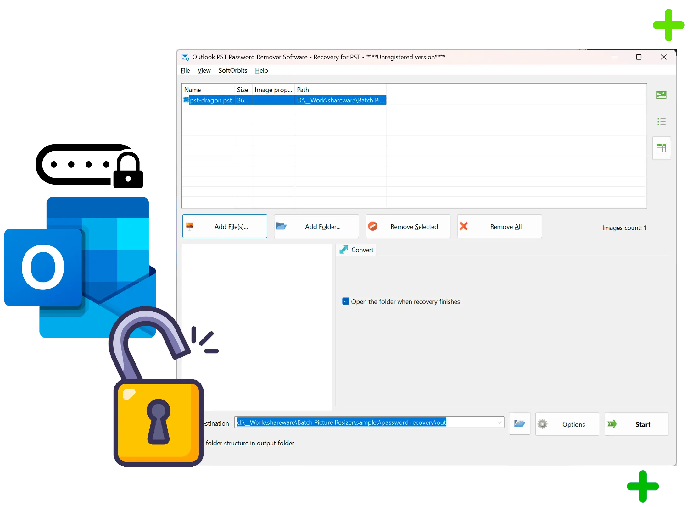 Outlook PST Password Recovery Schermafbeelding.