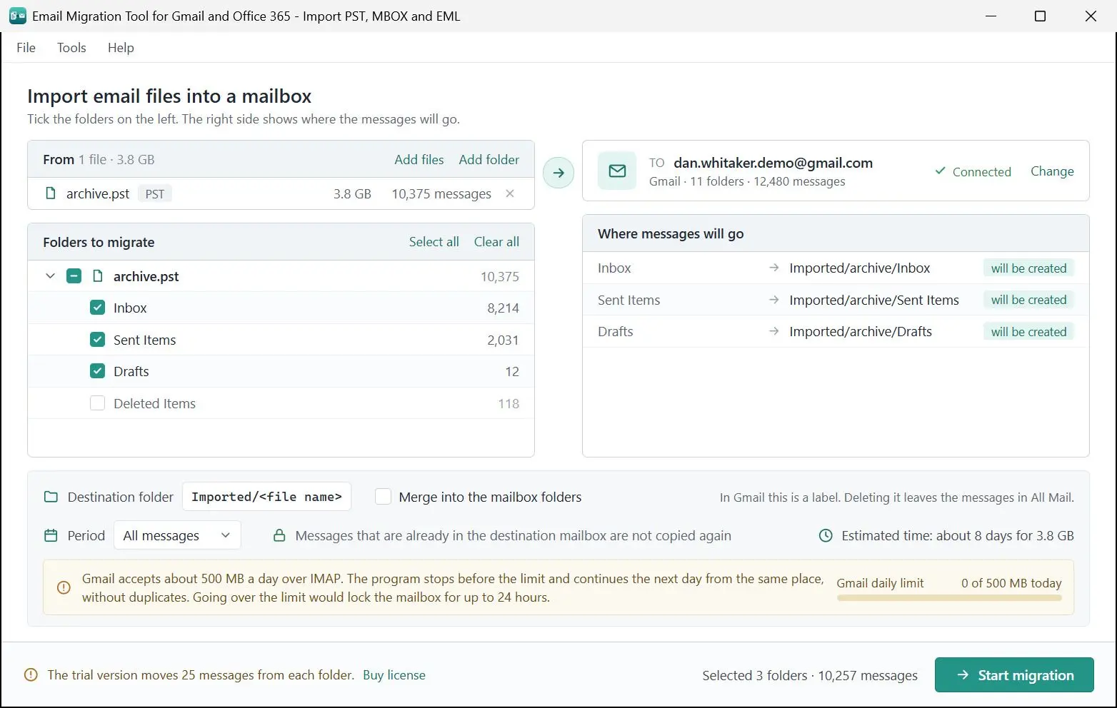 Email Migration Tool for Gmail and Office 365 - Import PST, MBOX and EML Schermafbeelding.