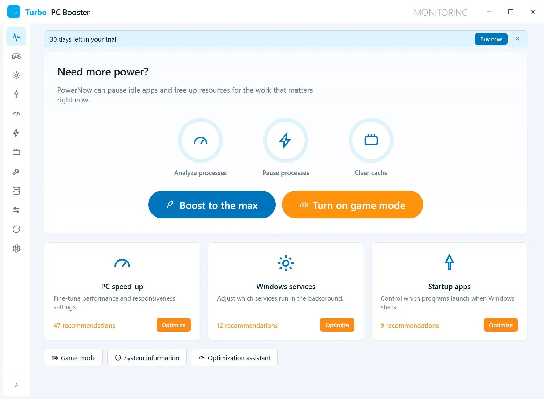 Turbo PC Optimizer Schermafbeelding.