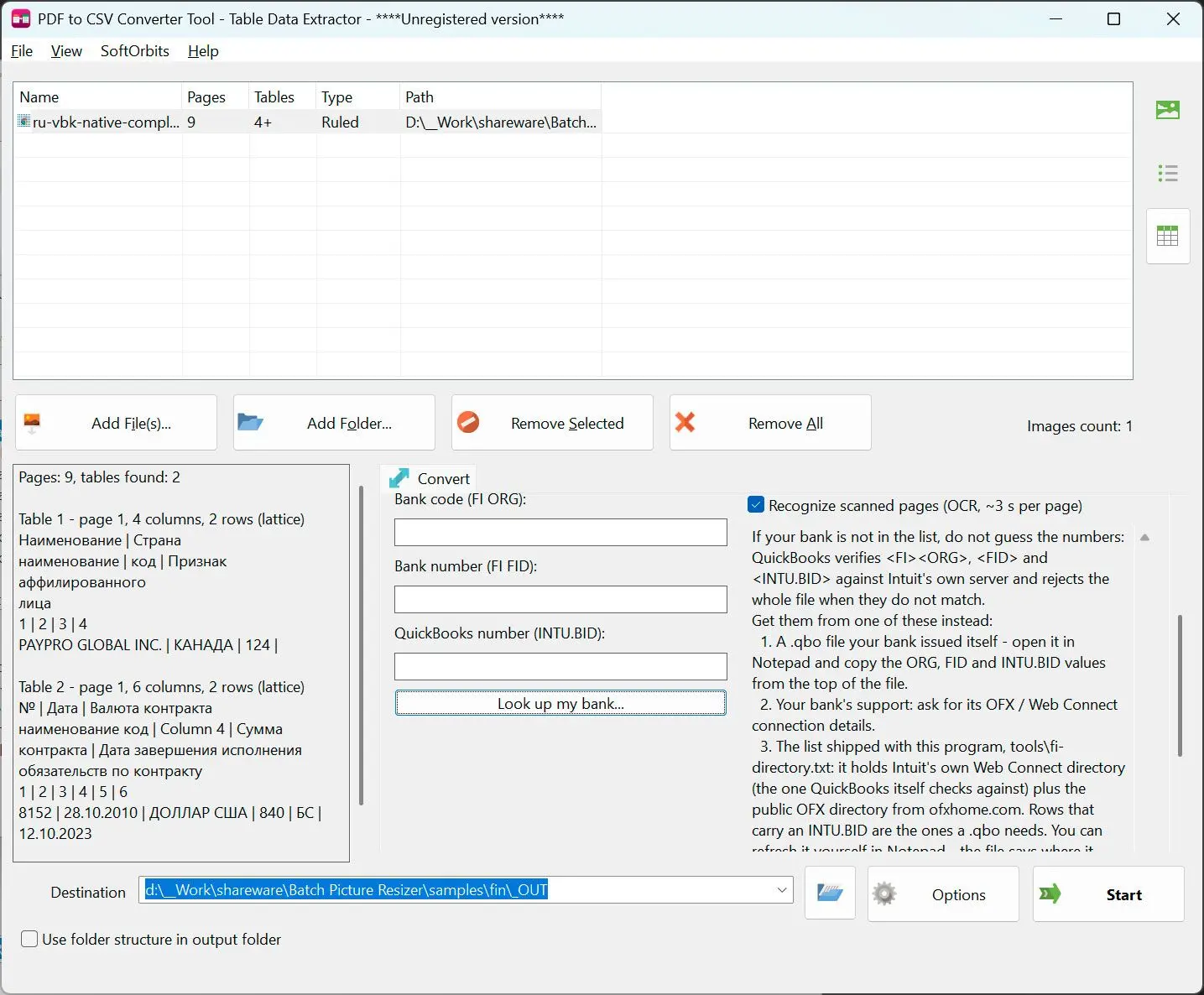 PDF to CSV Converter Schermafbeelding.
