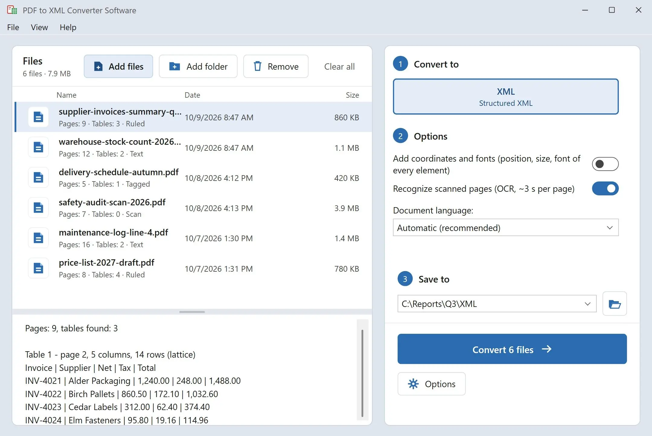 PDF to XML Converter Software Schermafbeelding.