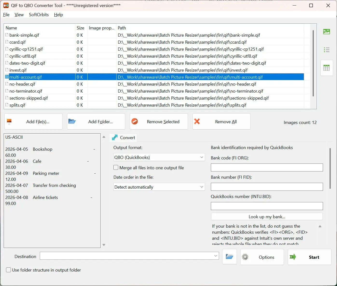 QIF to QBO Converter Schermafbeelding.