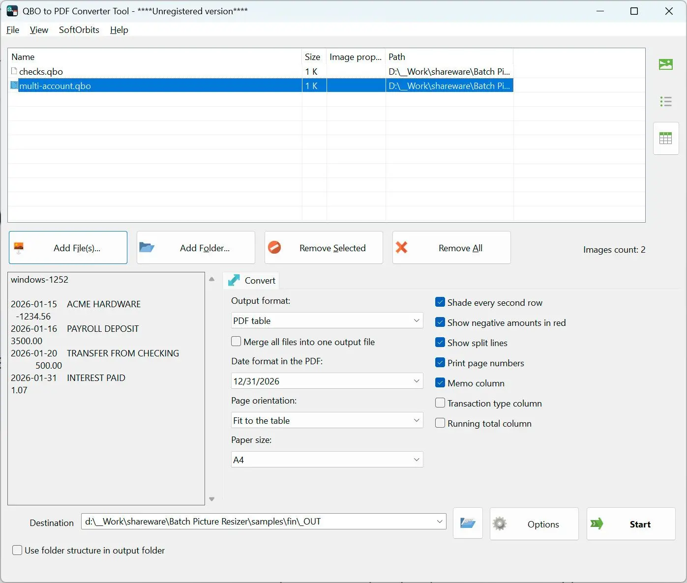 QBO to PDF Converter Schermafbeelding.