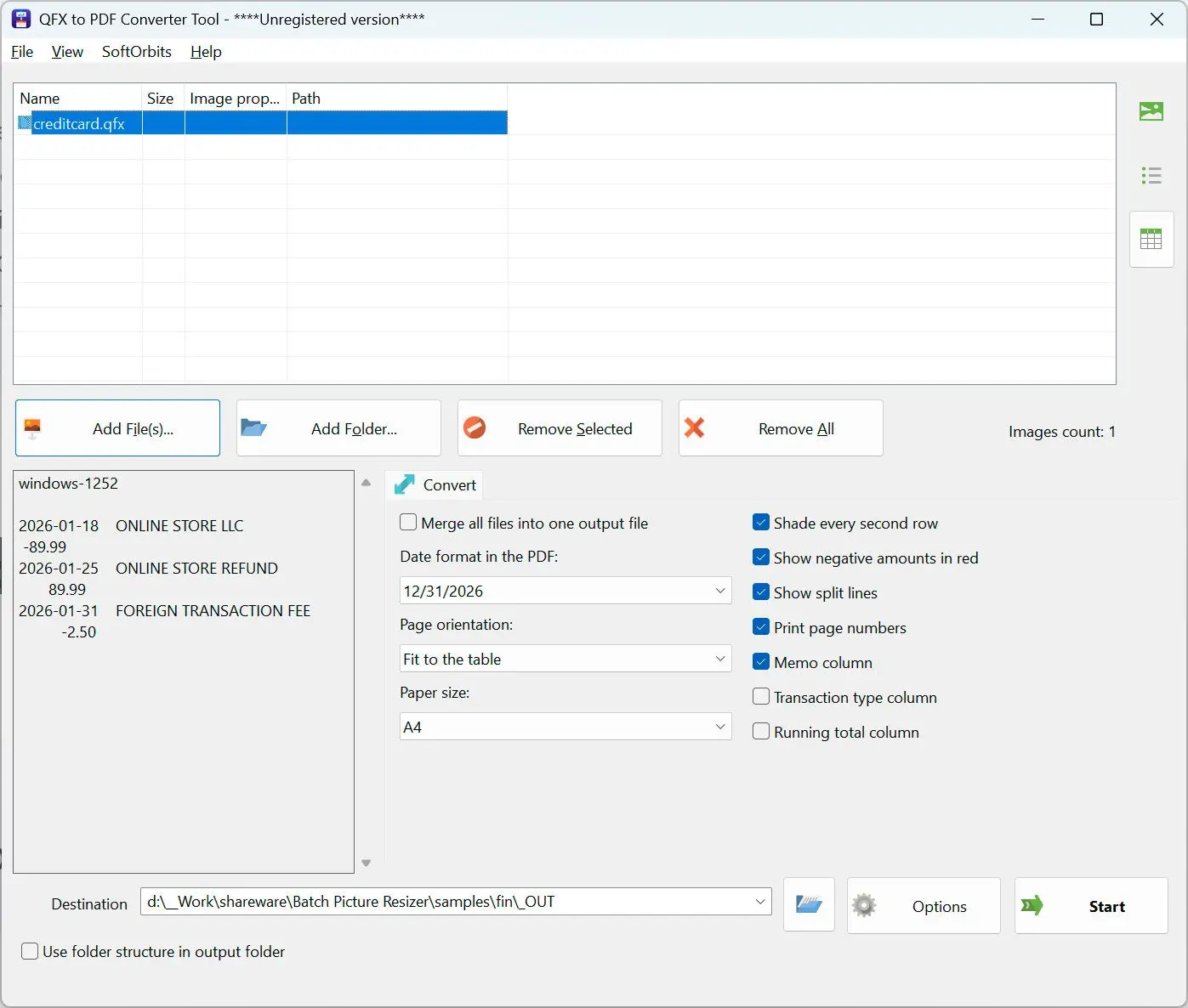 QFX to PDF Converter Schermafbeelding.