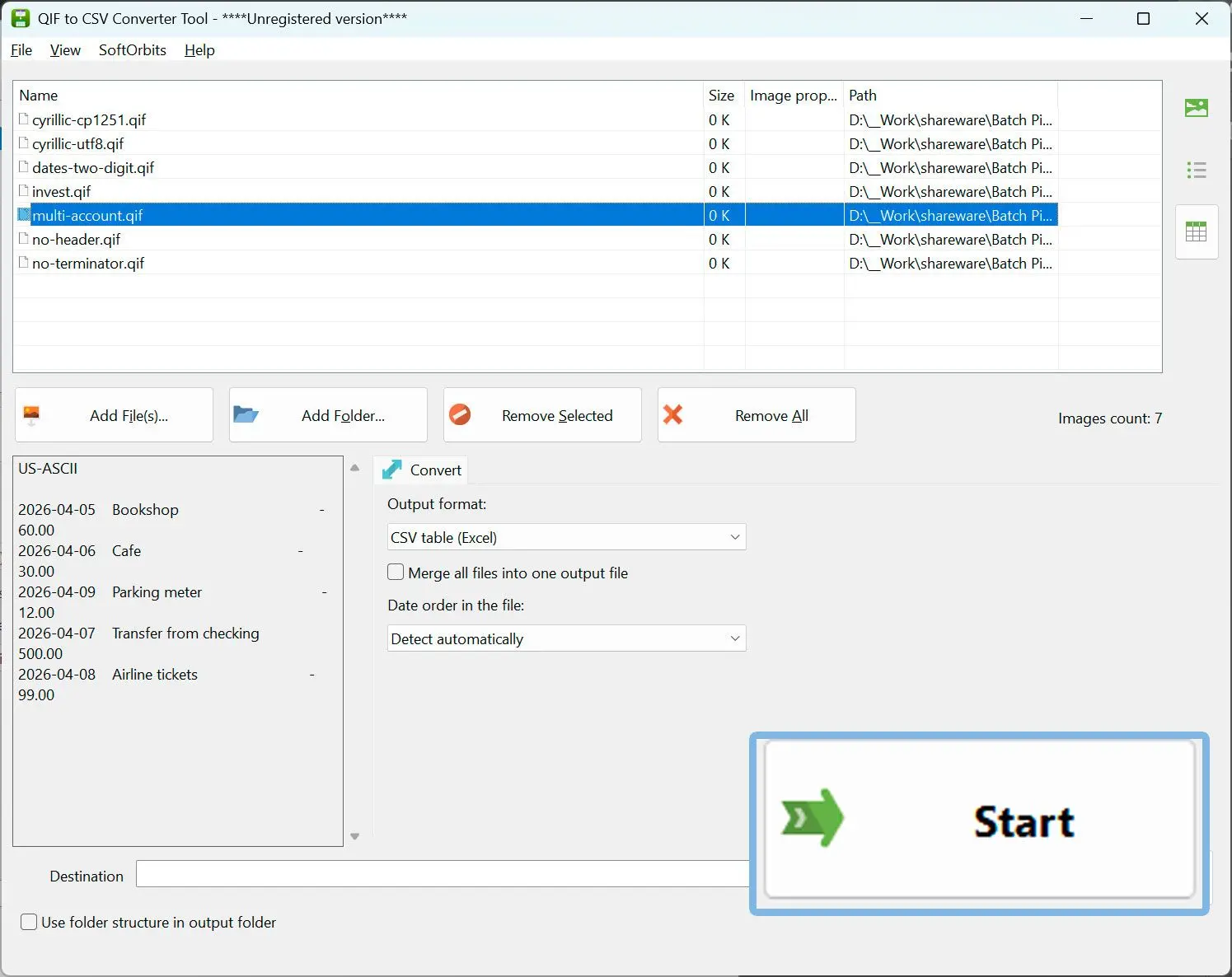 Kies CSV en start de conversie.