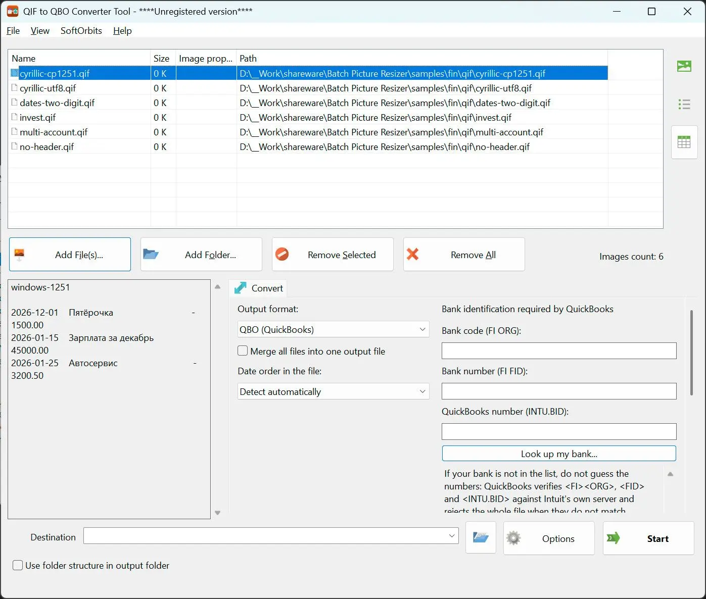 QIF to QBO Converter Schermafbeelding.