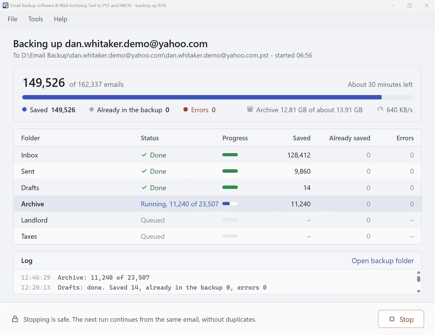 Email Backup Software & Mail Archiving Tool to PST and MBOX Schermafbeelding.