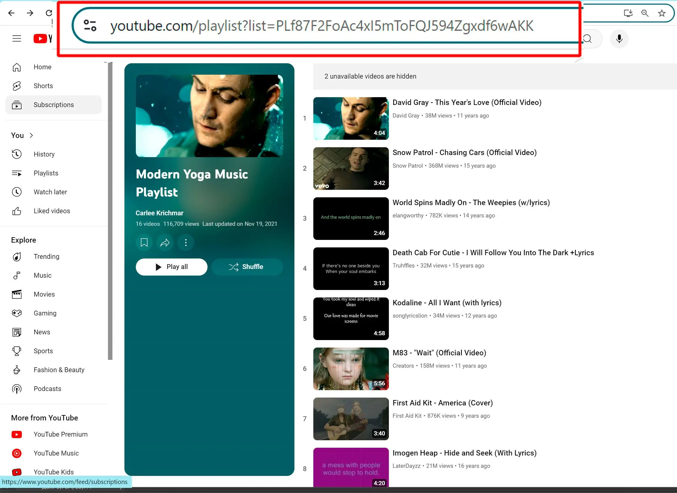Kopieer de URL van de afspeellijst.