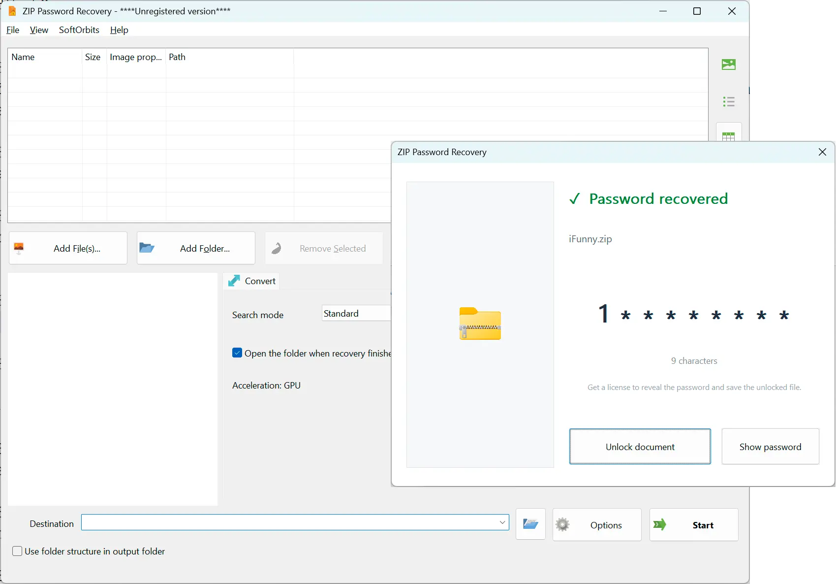 ZIP Password Recovery Schermafbeelding.