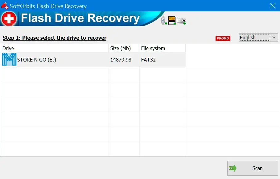 SoftOrbits Flash Drive Recovery Schermafbeelding.