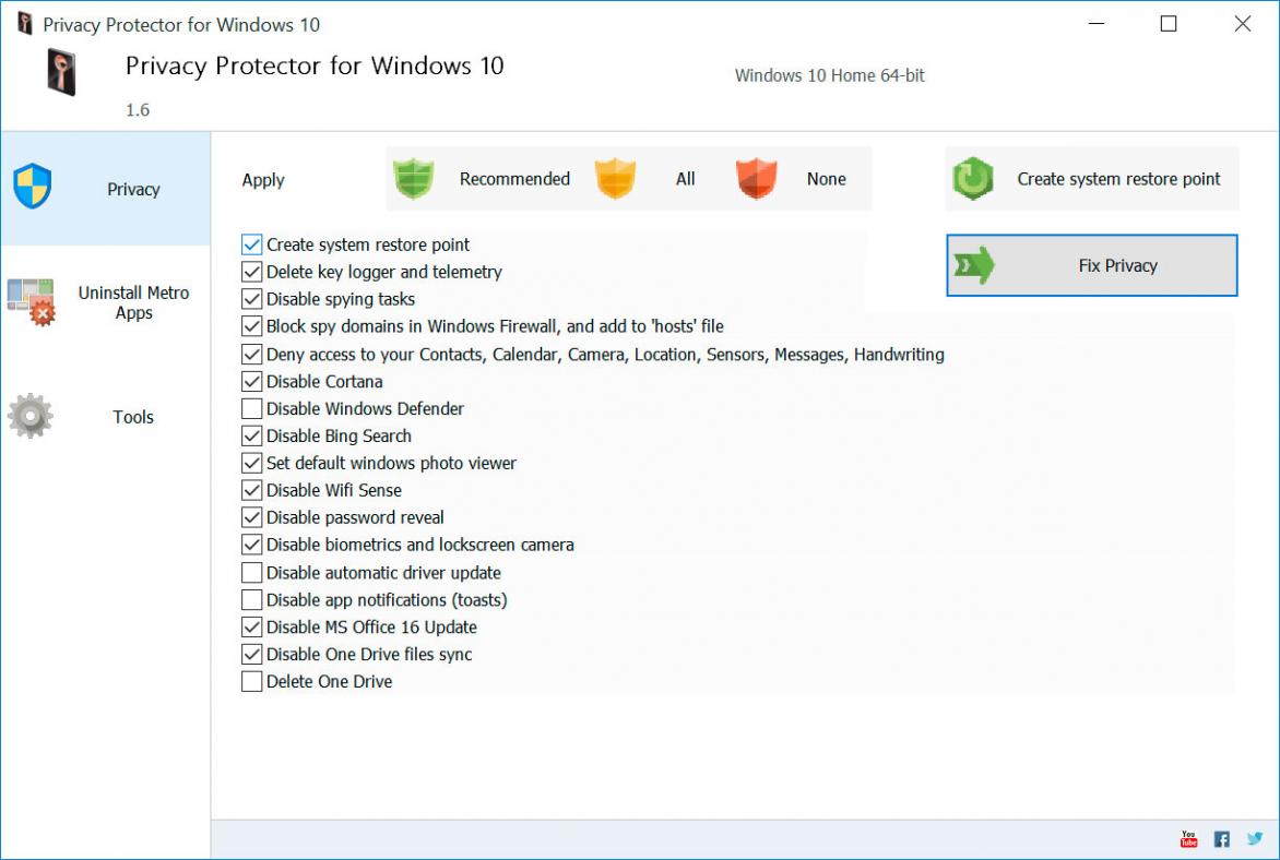 Privacy Protector for Windows 11 Schermafbeelding.